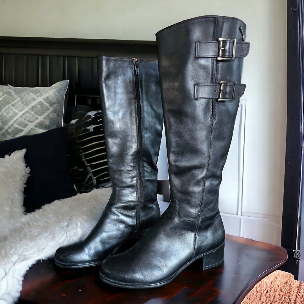 WONDERS (40 9/9.5) G5110 Black Leather High Buckled Boot